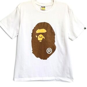 BAPE Bathing Ape Double Ape Head Graphic T-Shirt White Brown Men's S Japan